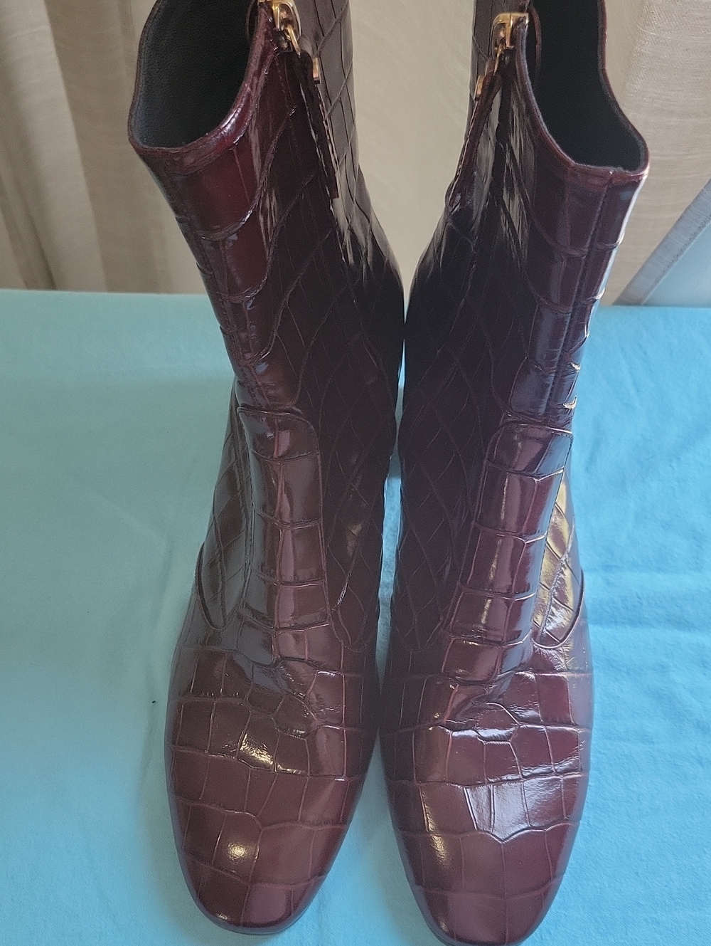 🌷M. Gemi Women's Burgundy Croc-Embossed Mid-Calf Boots Size 42 (10.5-11)